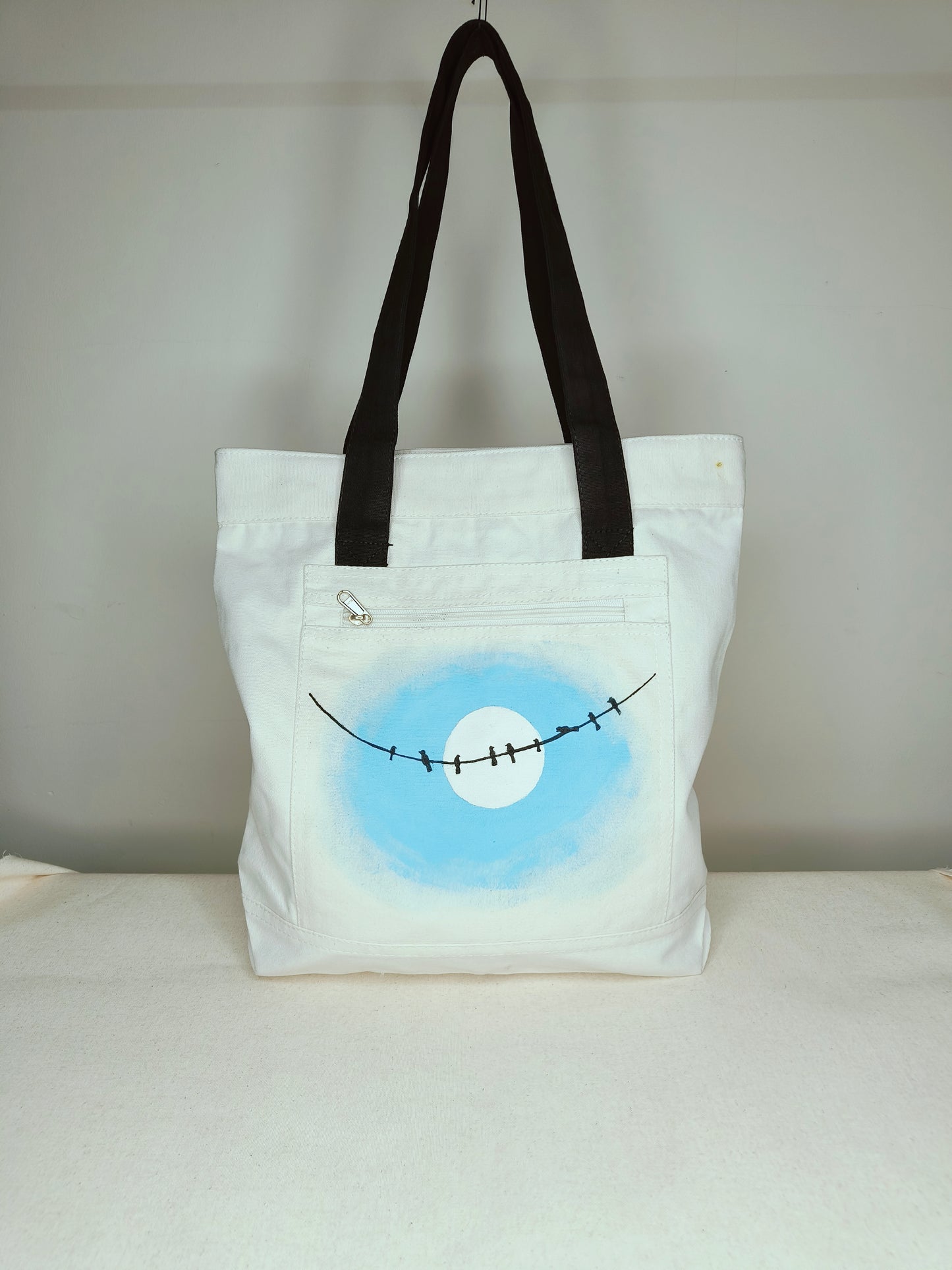 White Beige Canvas Tote Bag