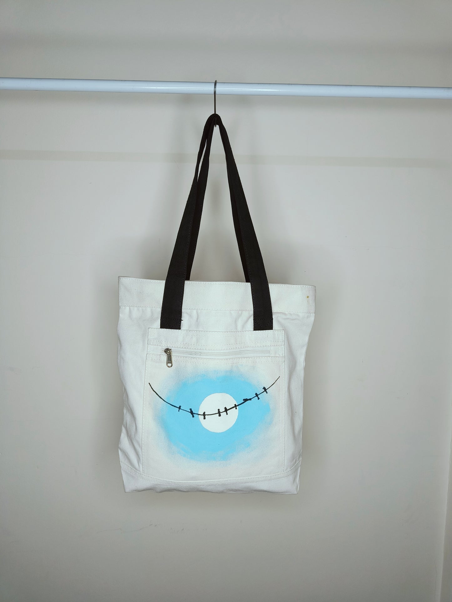 White Beige Canvas Tote Bag