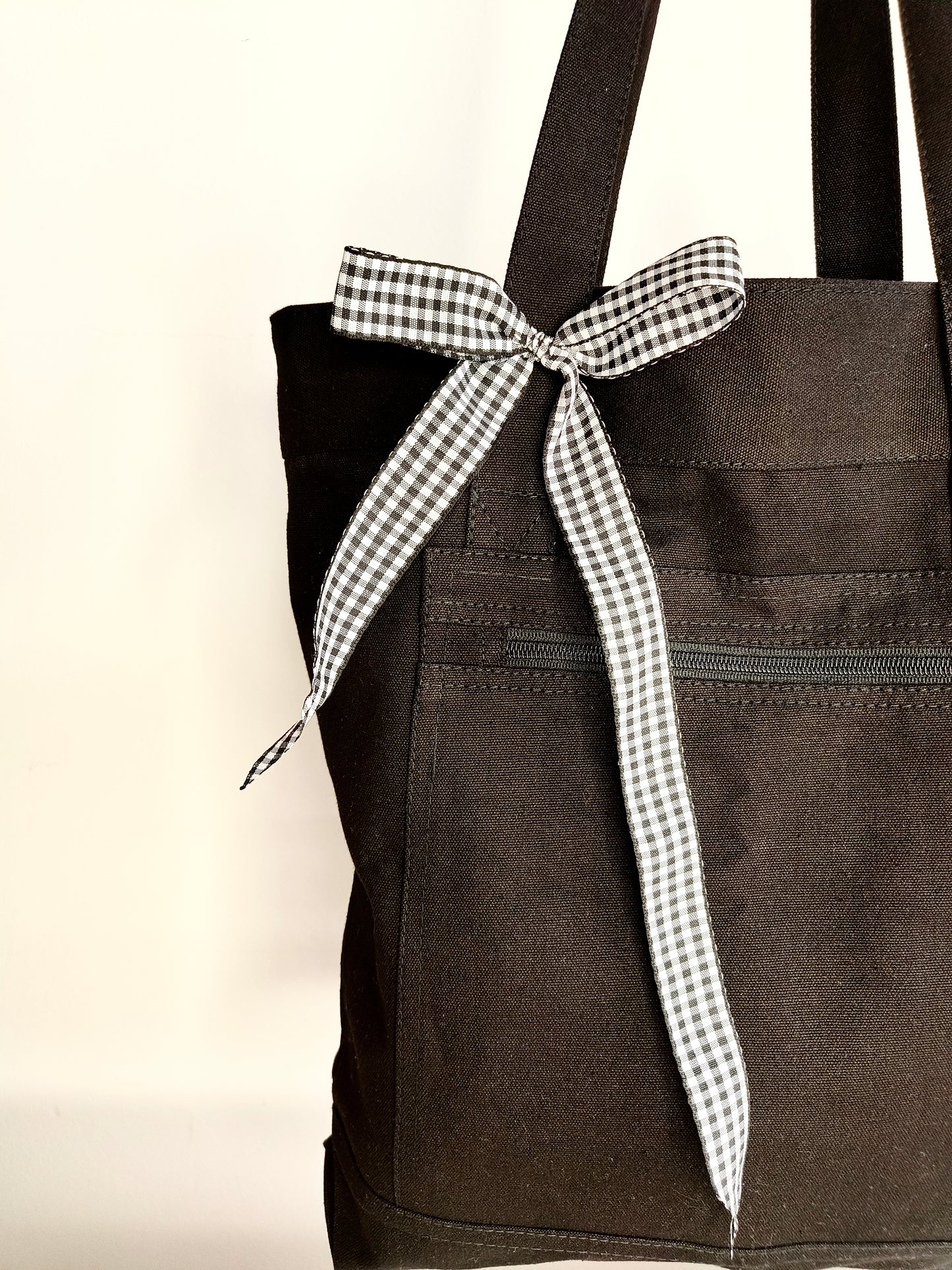 Bow Design Black Canvas Tote Bag|