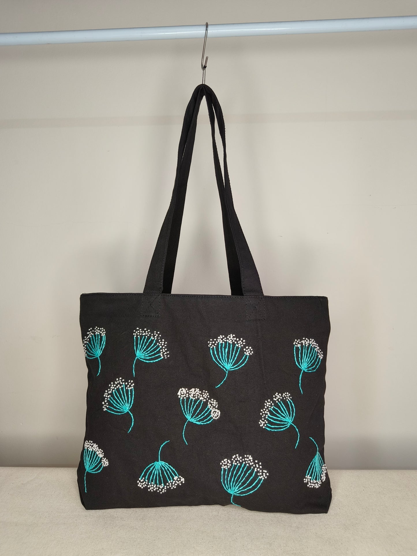 Embroidered Black Canvas Tote Bag|