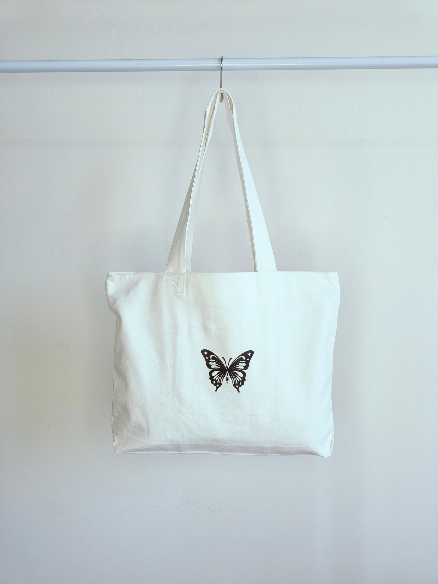 Butterfly White Canvas Tote Bag|