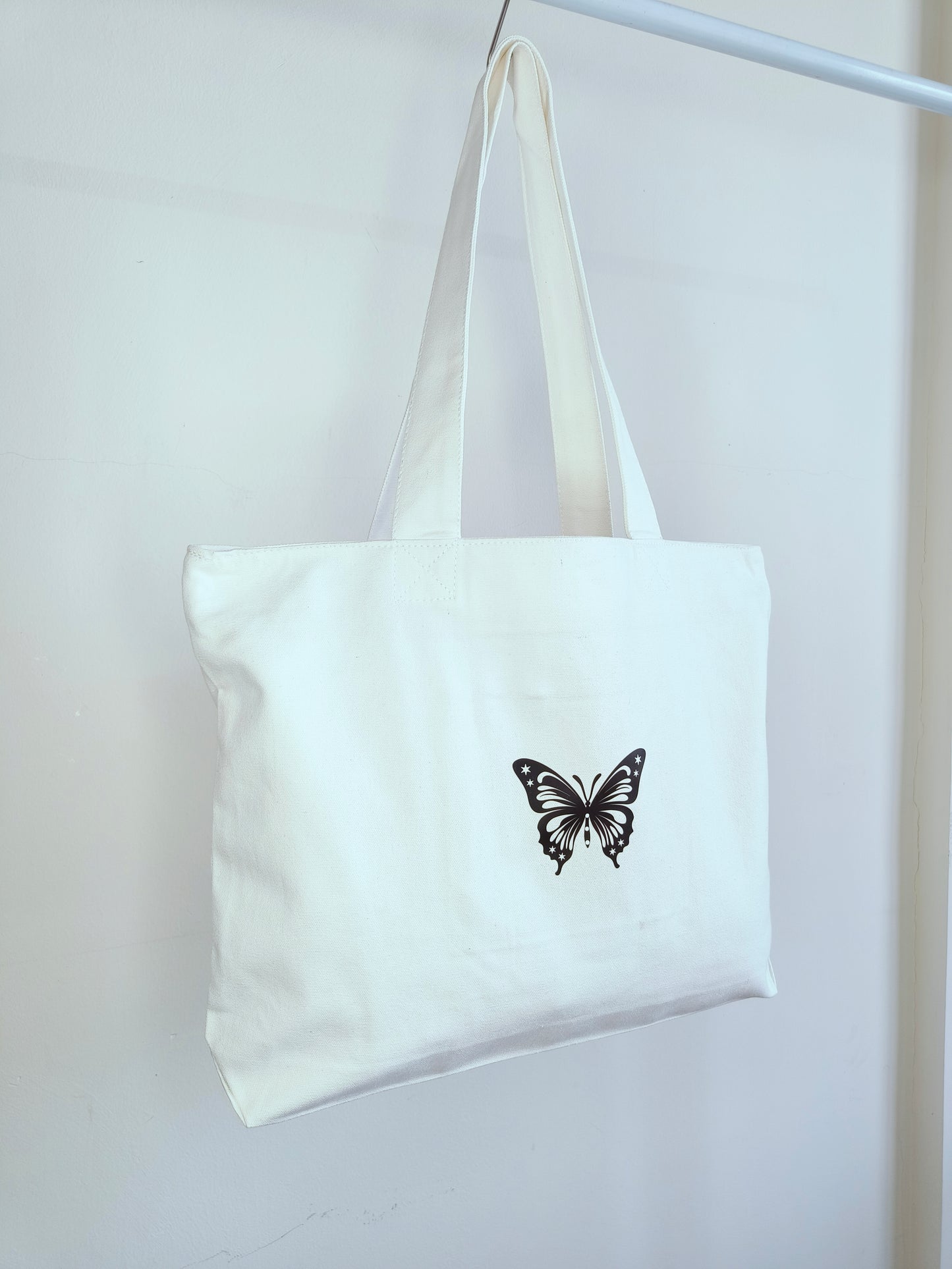 Butterfly White Canvas Tote Bag|