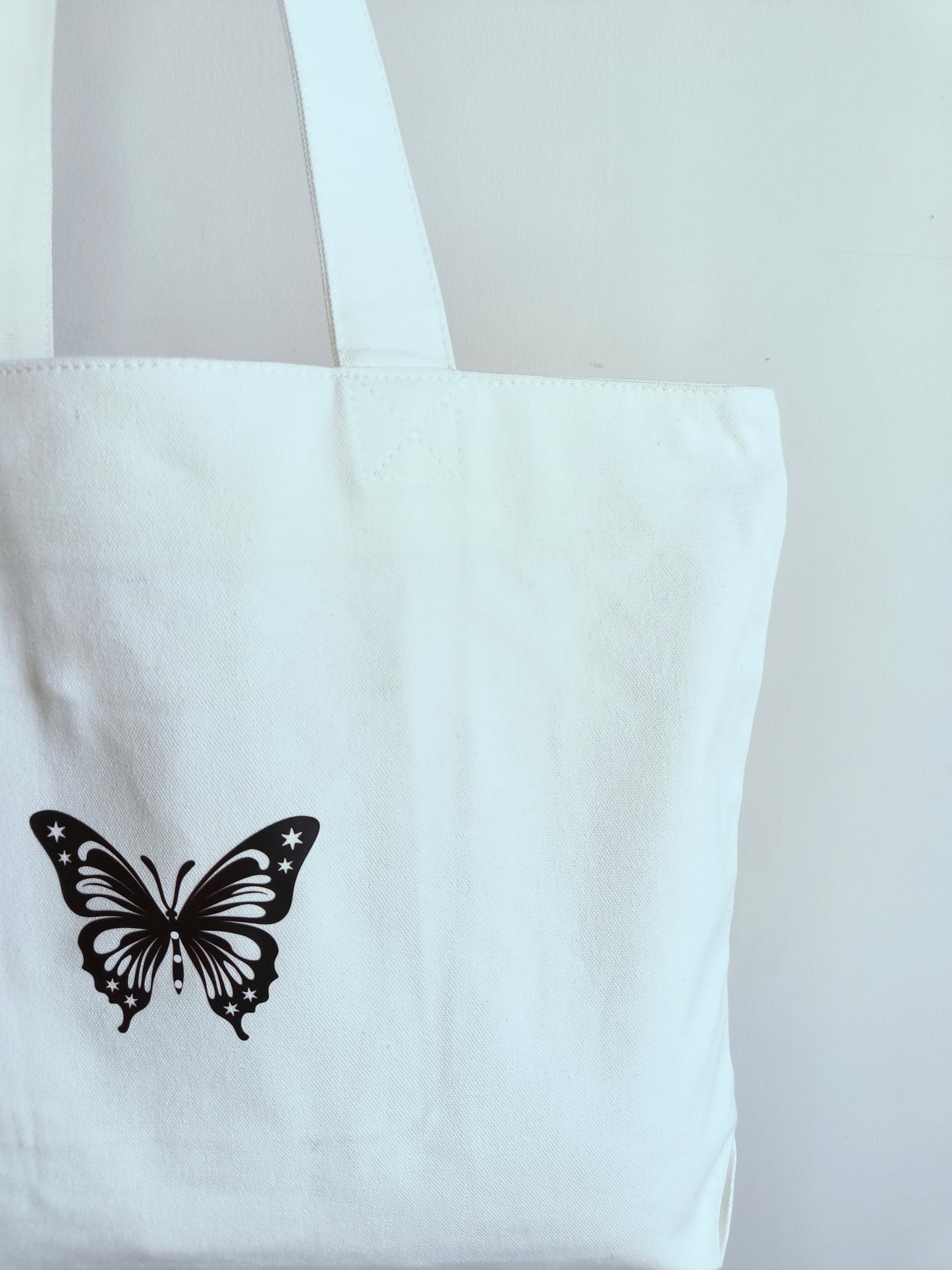 Butterfly White Canvas Tote Bag|
