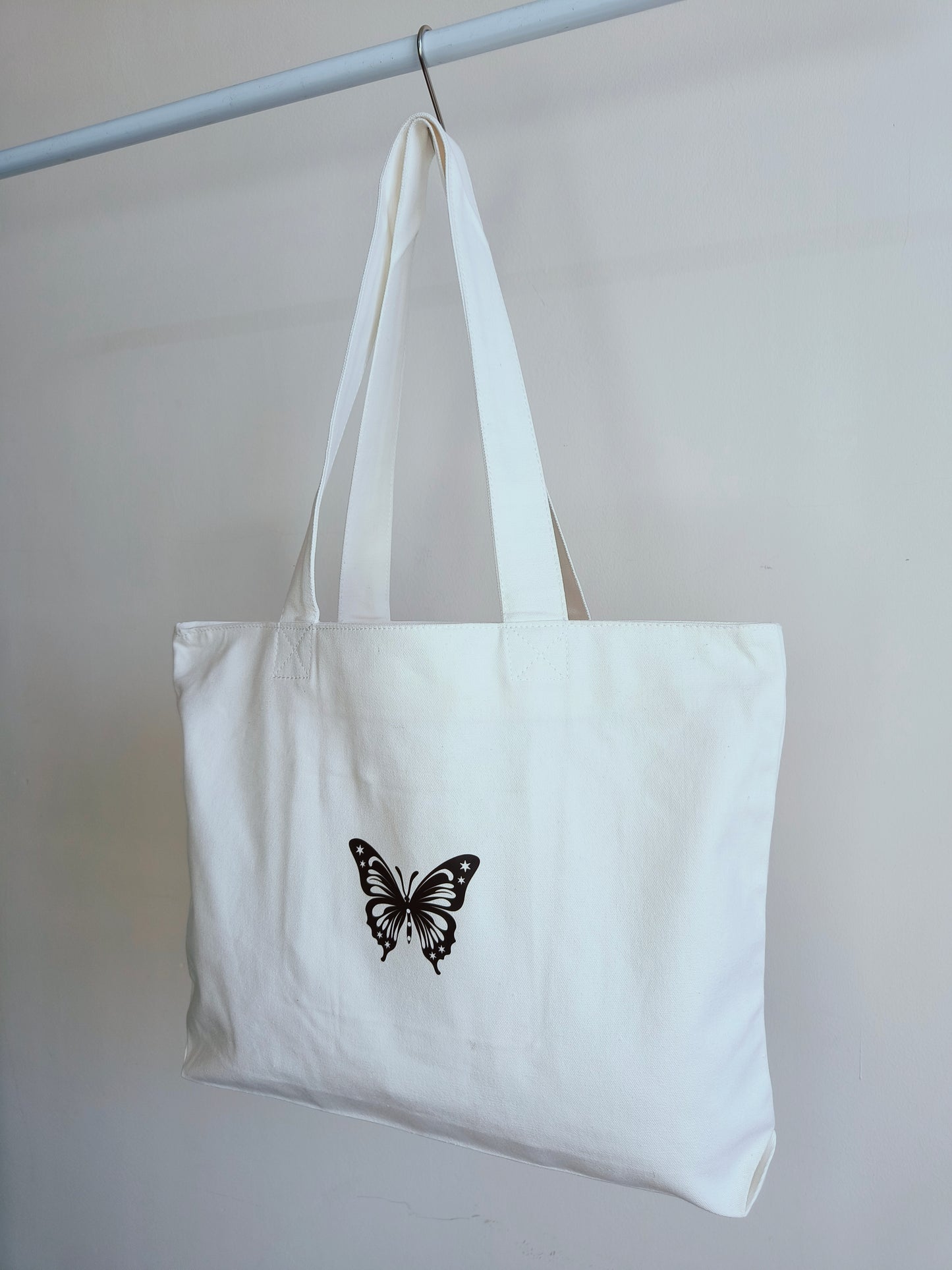 Butterfly White Canvas Tote Bag|