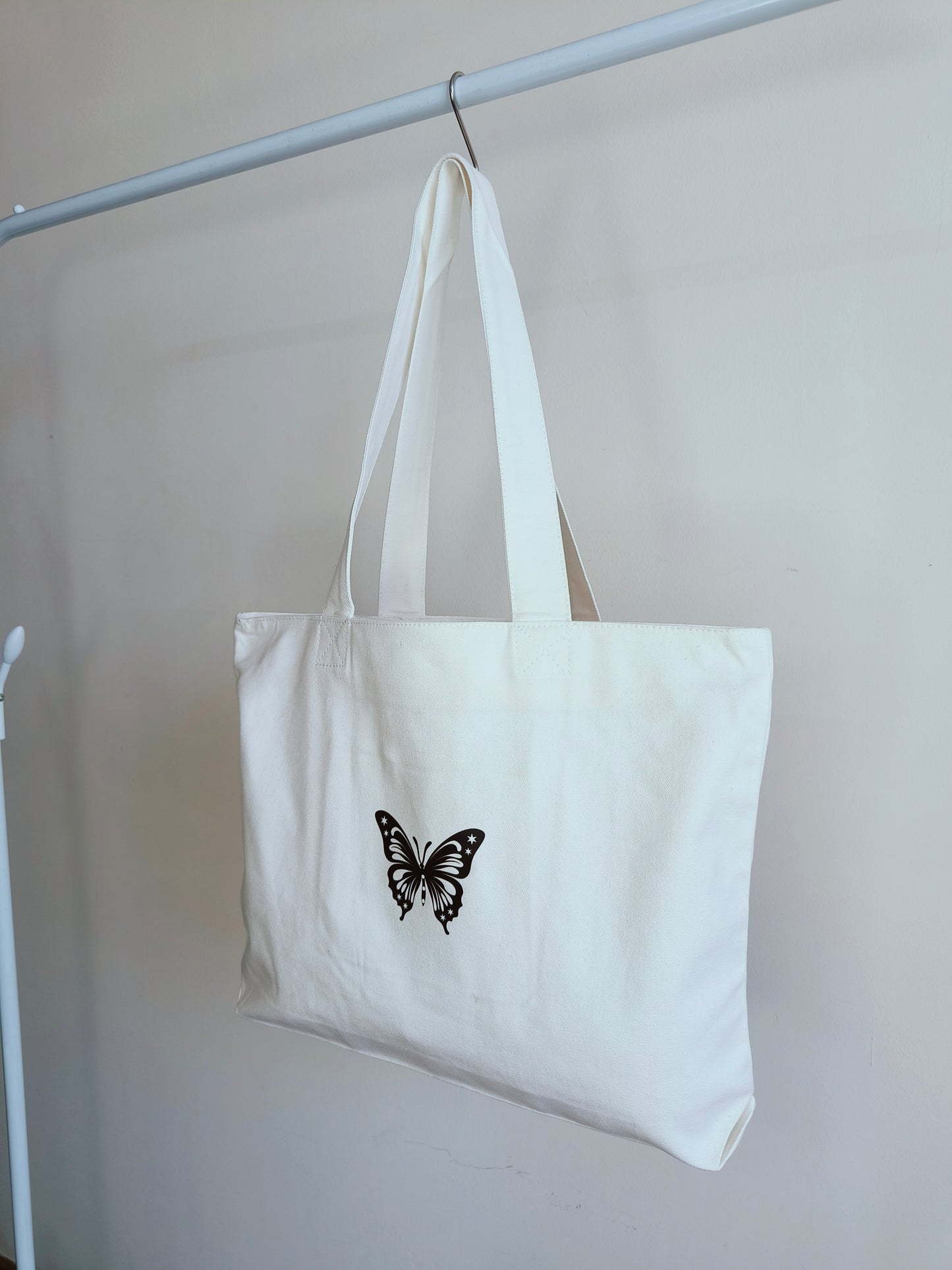 Butterfly White Canvas Tote Bag|