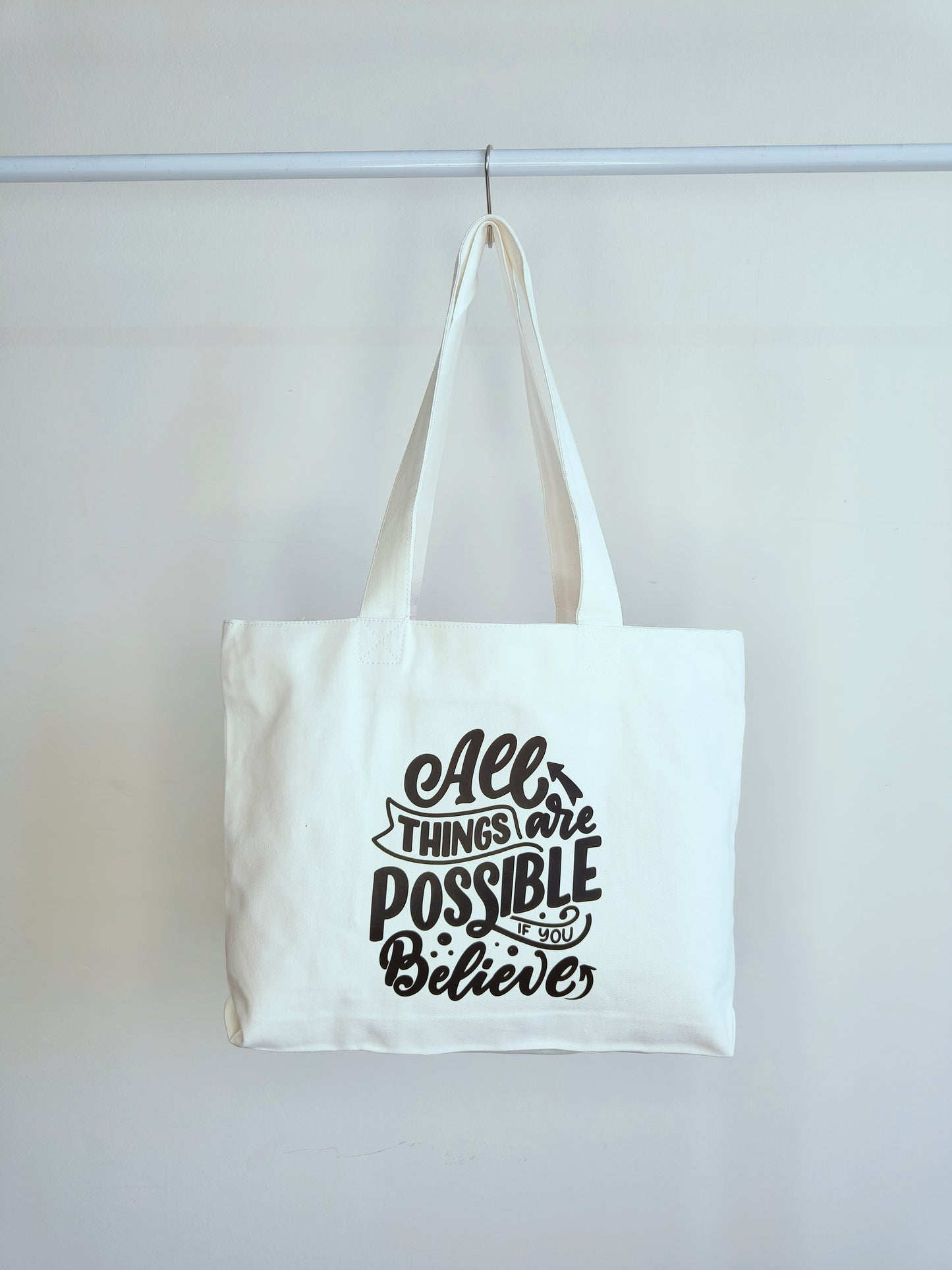Motivational Quote White Canvas Tote Bag|