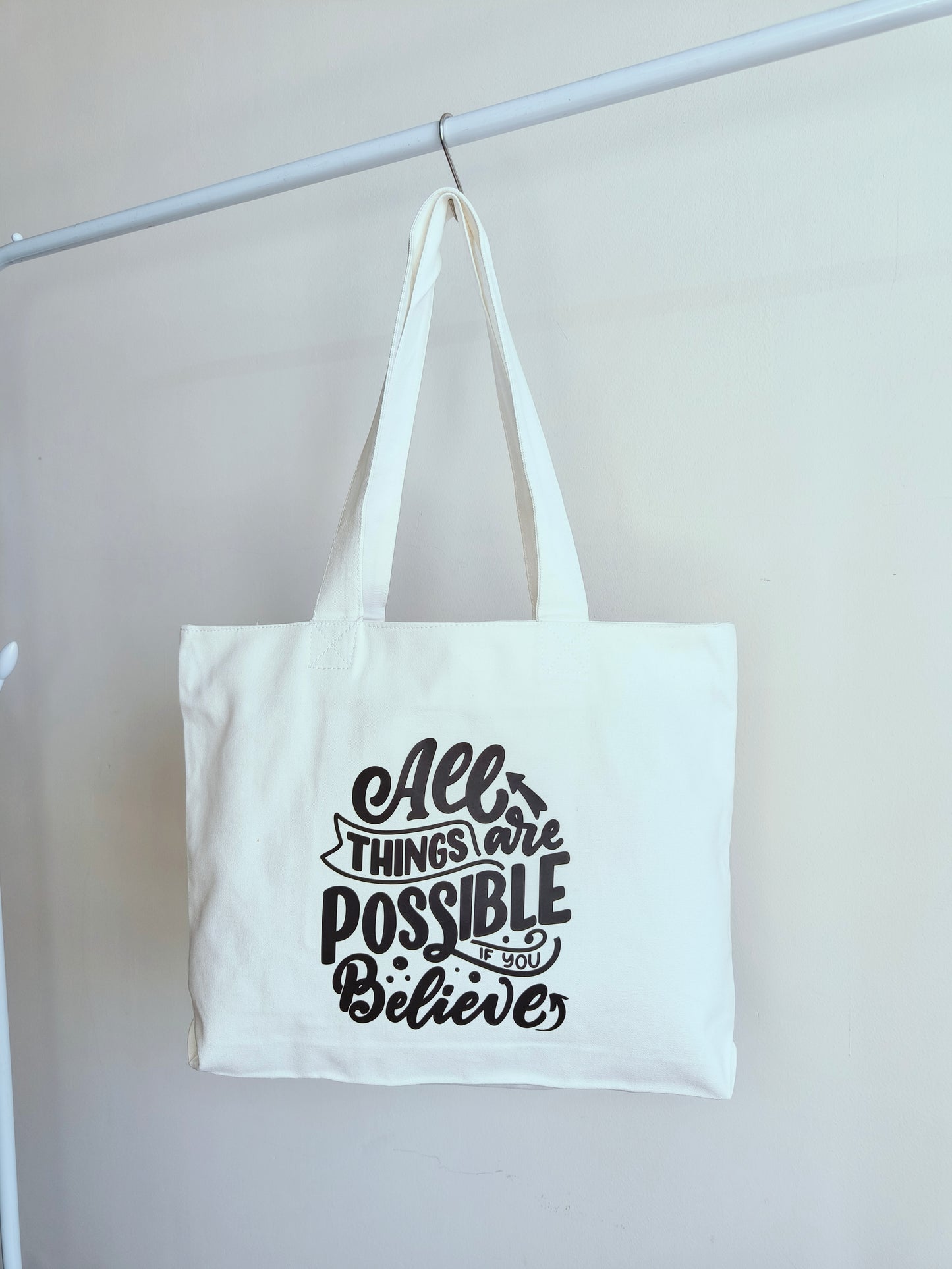 Motivational Quote White Canvas Tote Bag|