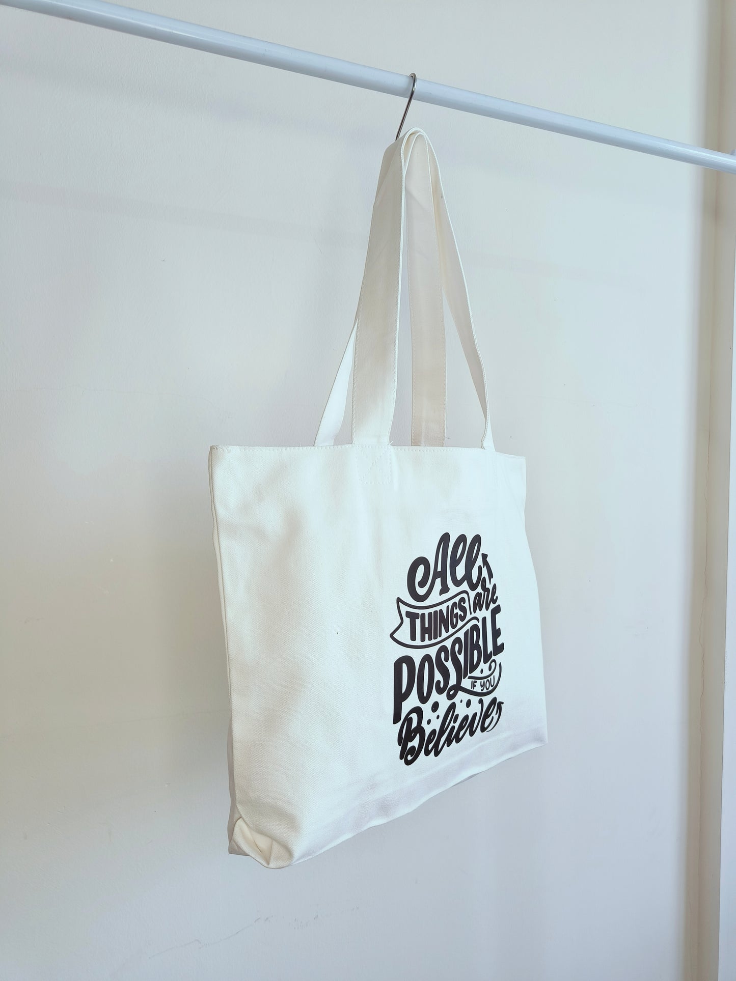 Motivational Quote White Canvas Tote Bag|