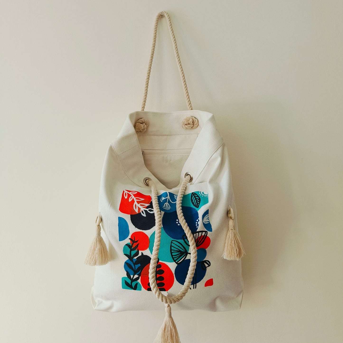 Boho Charm Open Cotton Canvas Tote Bag