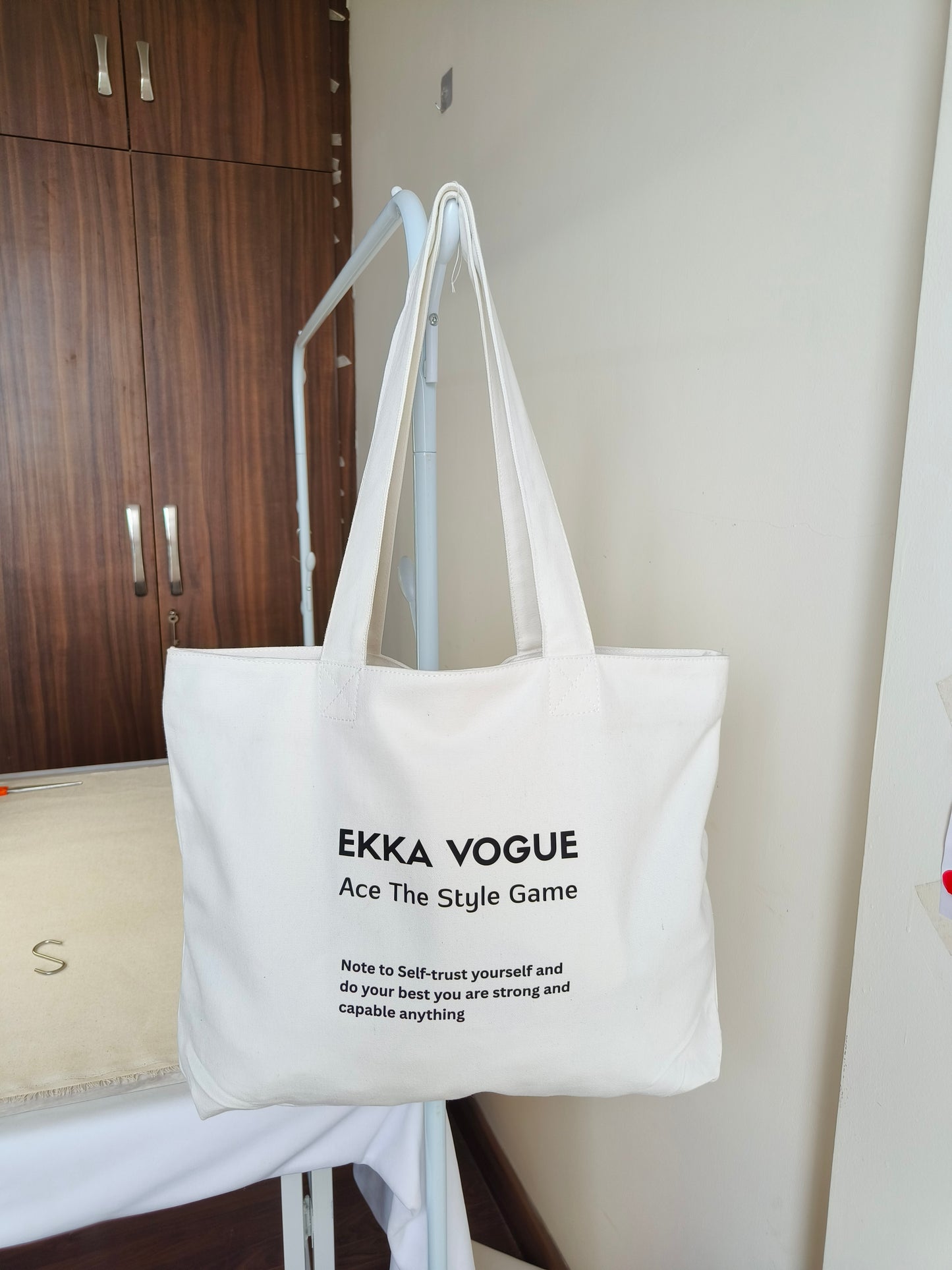 EKKA VOGUE White Canvas Tote Bag