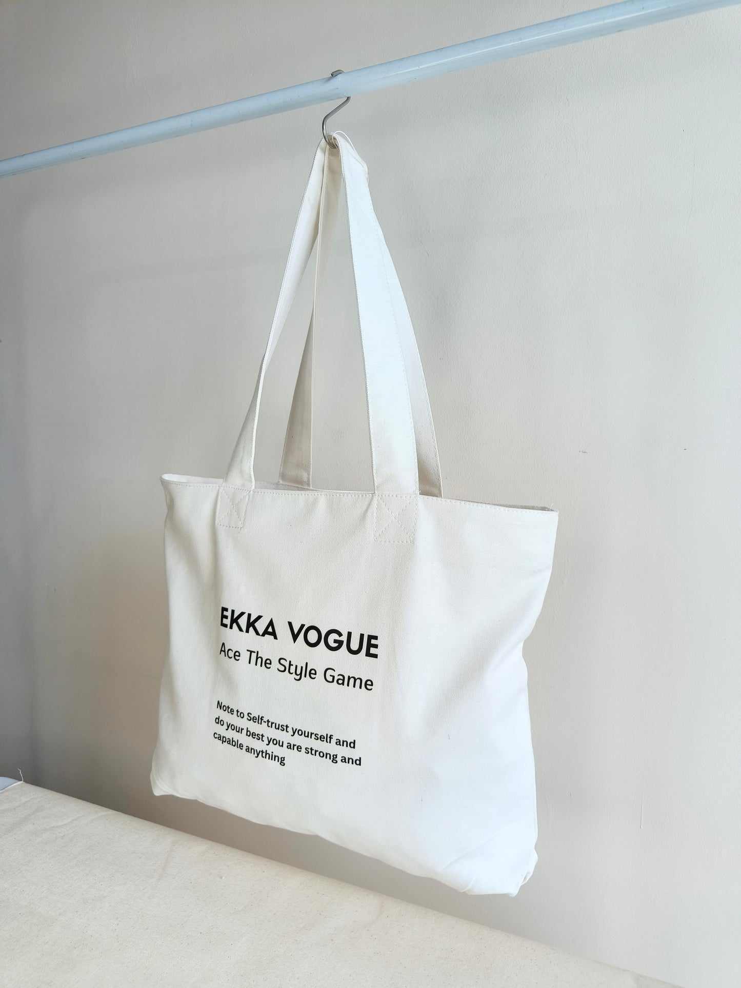 EKKA VOGUE White Canvas Tote Bag