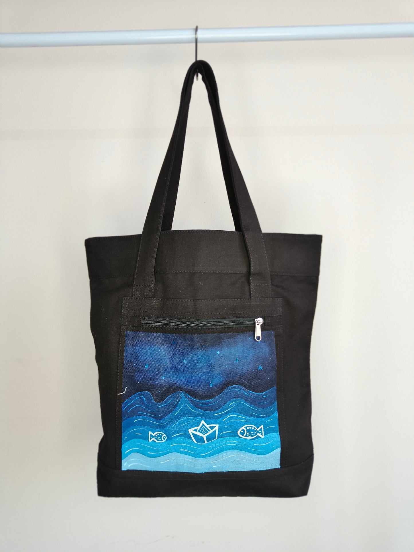 Seascape Black Canvas Tote |