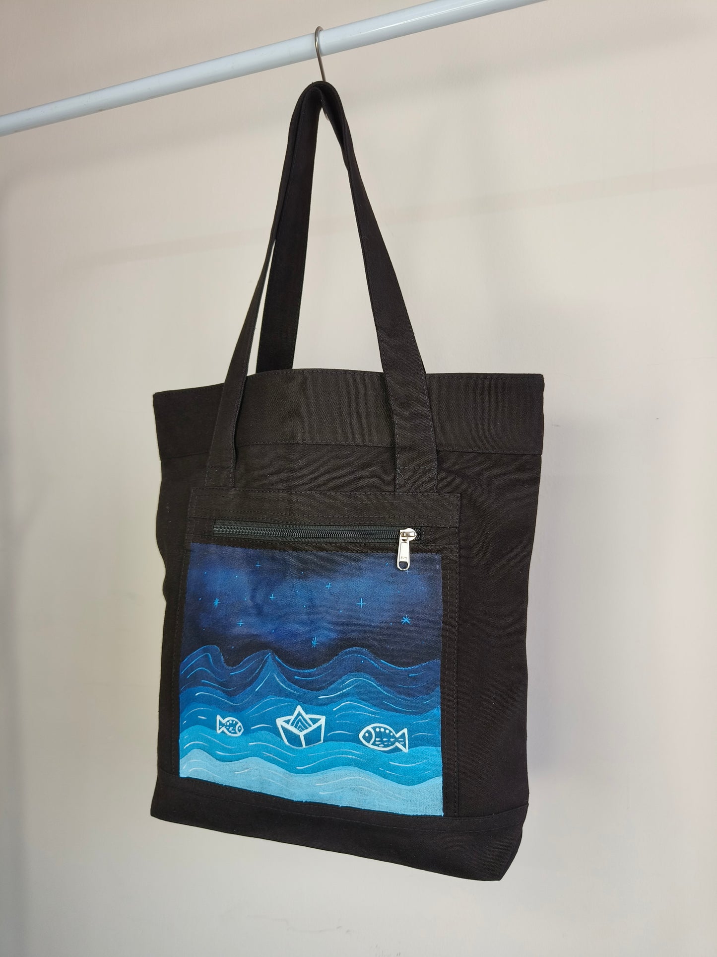 Seascape Black Canvas Tote |