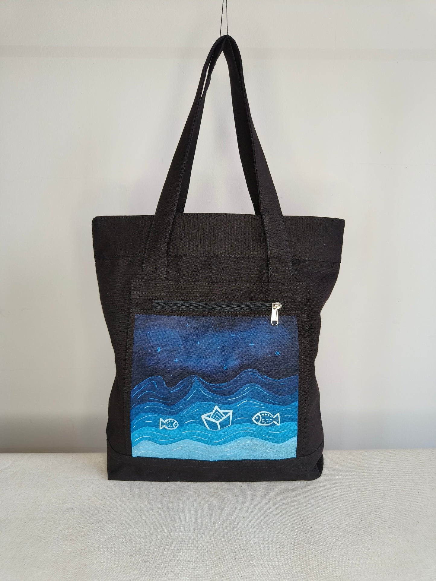 Seascape Black Canvas Tote |
