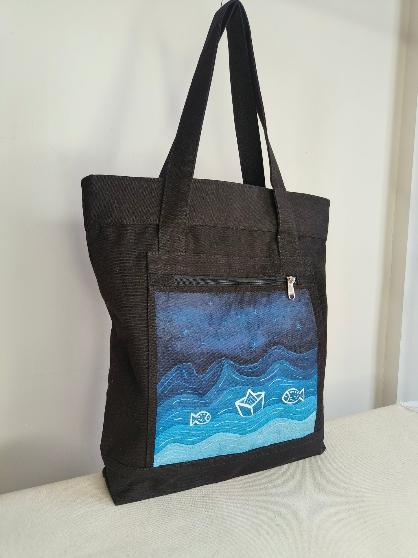 Seascape Black Canvas Tote |