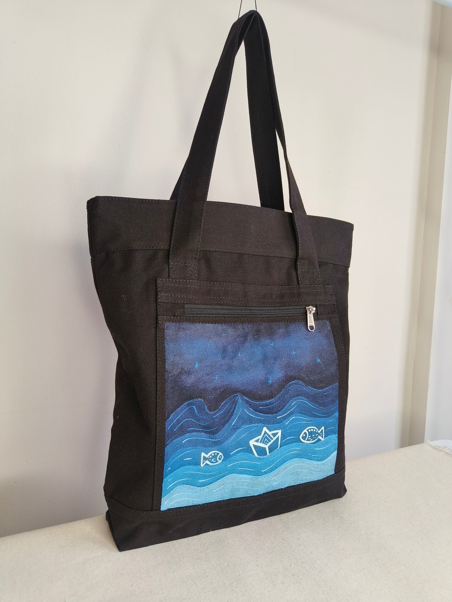 Seascape Black Canvas Tote |
