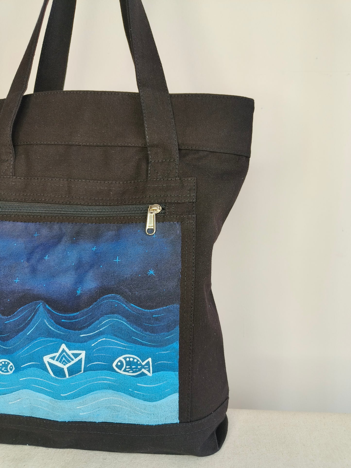 Seascape Black Canvas Tote |