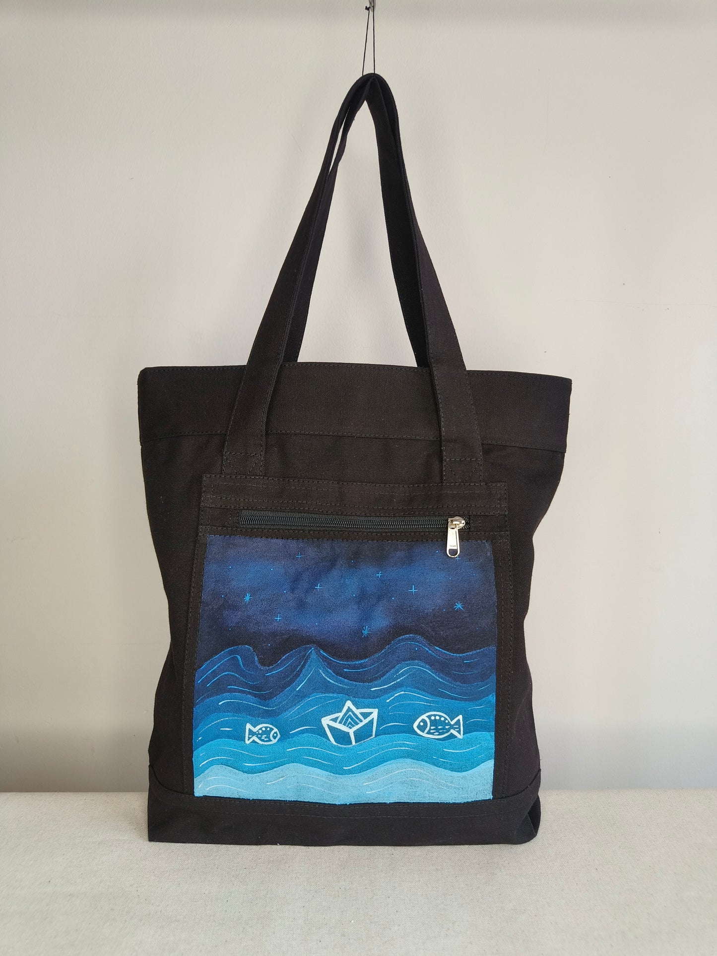 Seascape Black Canvas Tote |
