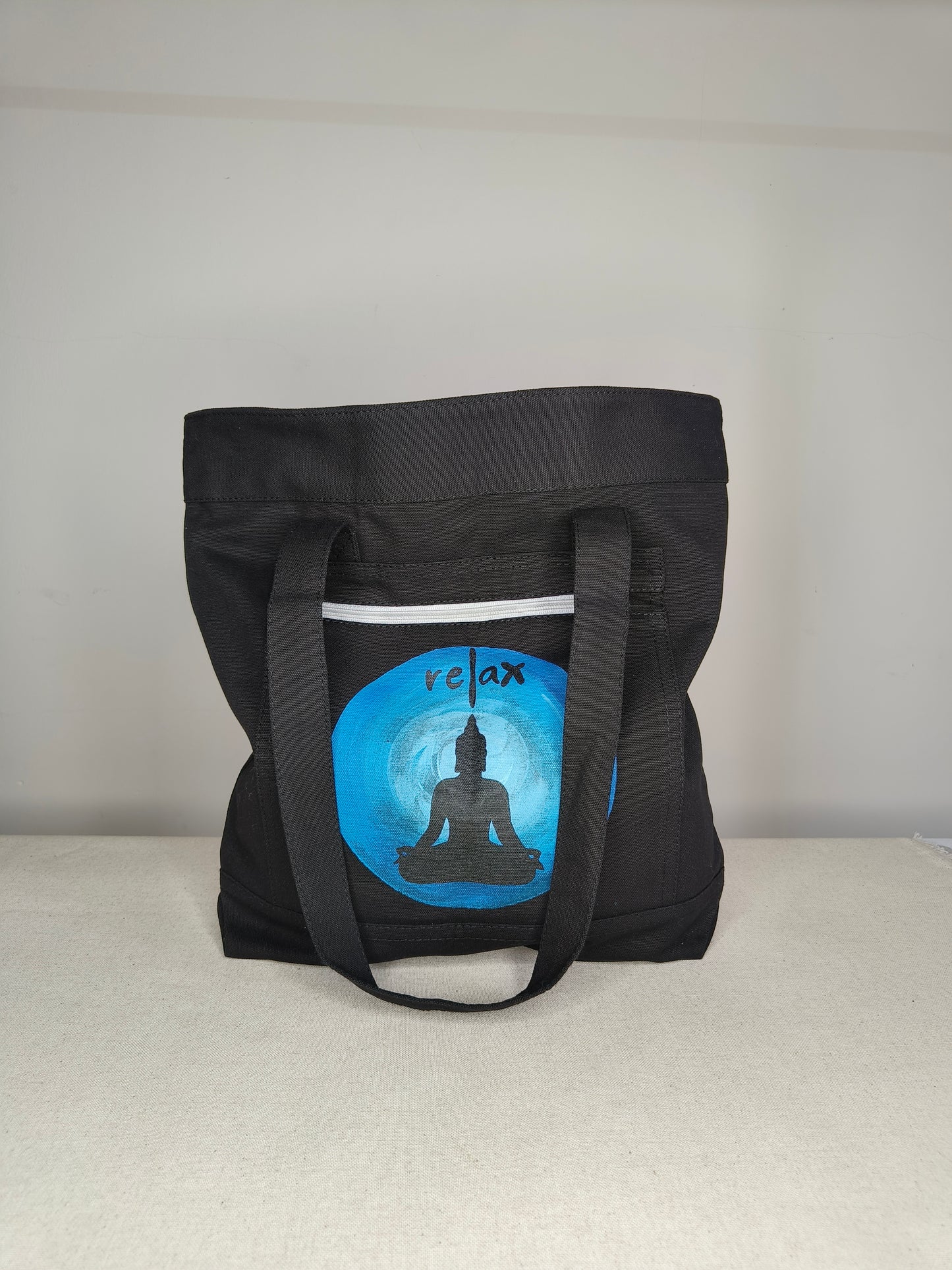 Buddha Black Canvas Tote Bag|