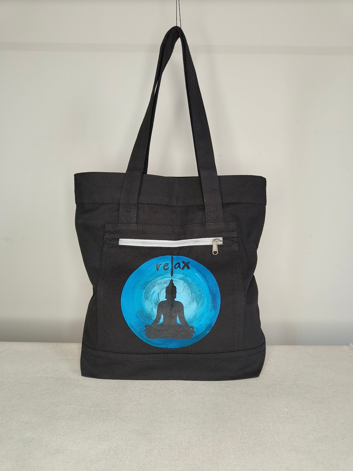 Buddha Black Canvas Tote Bag|