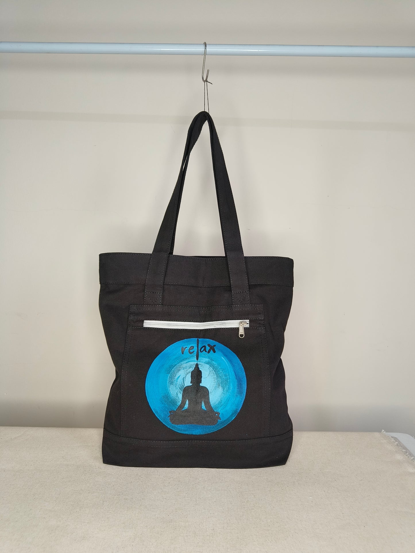 Buddha Black Canvas Tote Bag|
