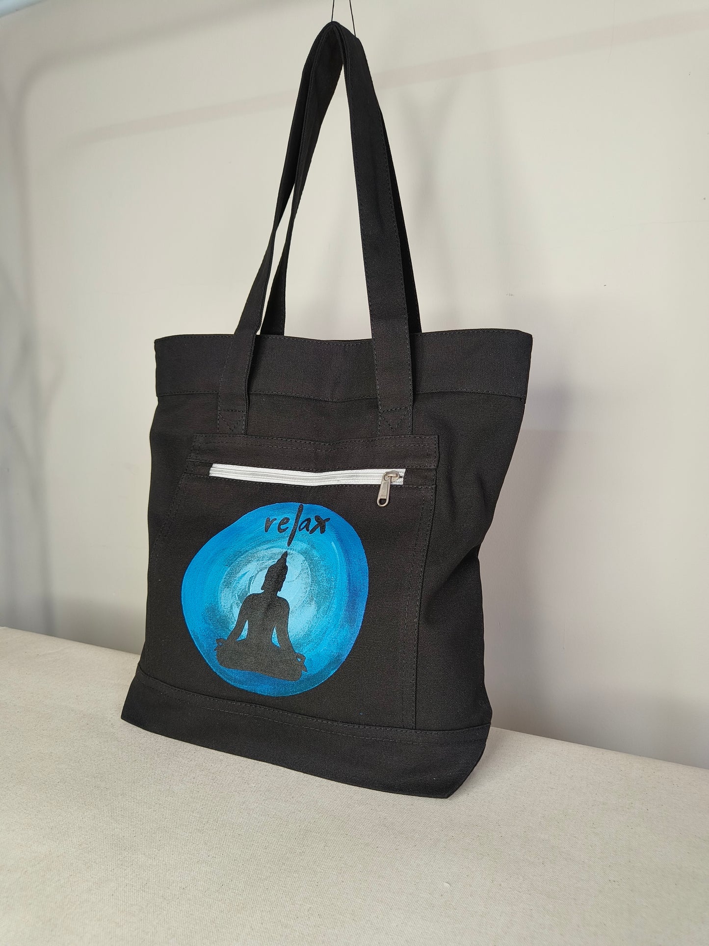 Buddha Black Canvas Tote Bag|