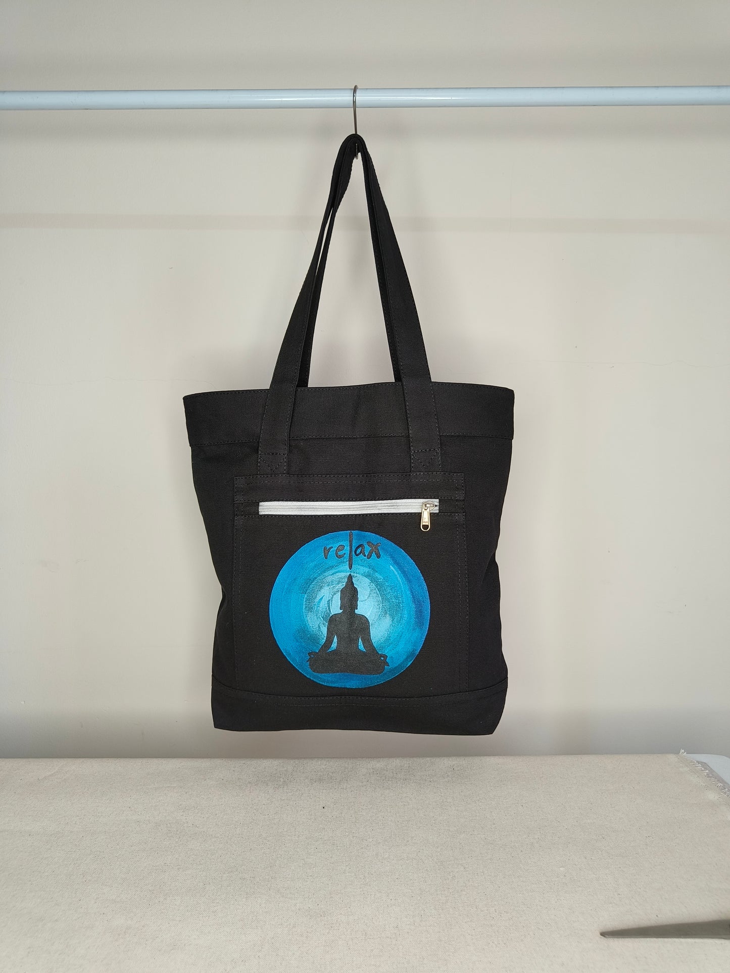 Buddha Black Canvas Tote Bag|