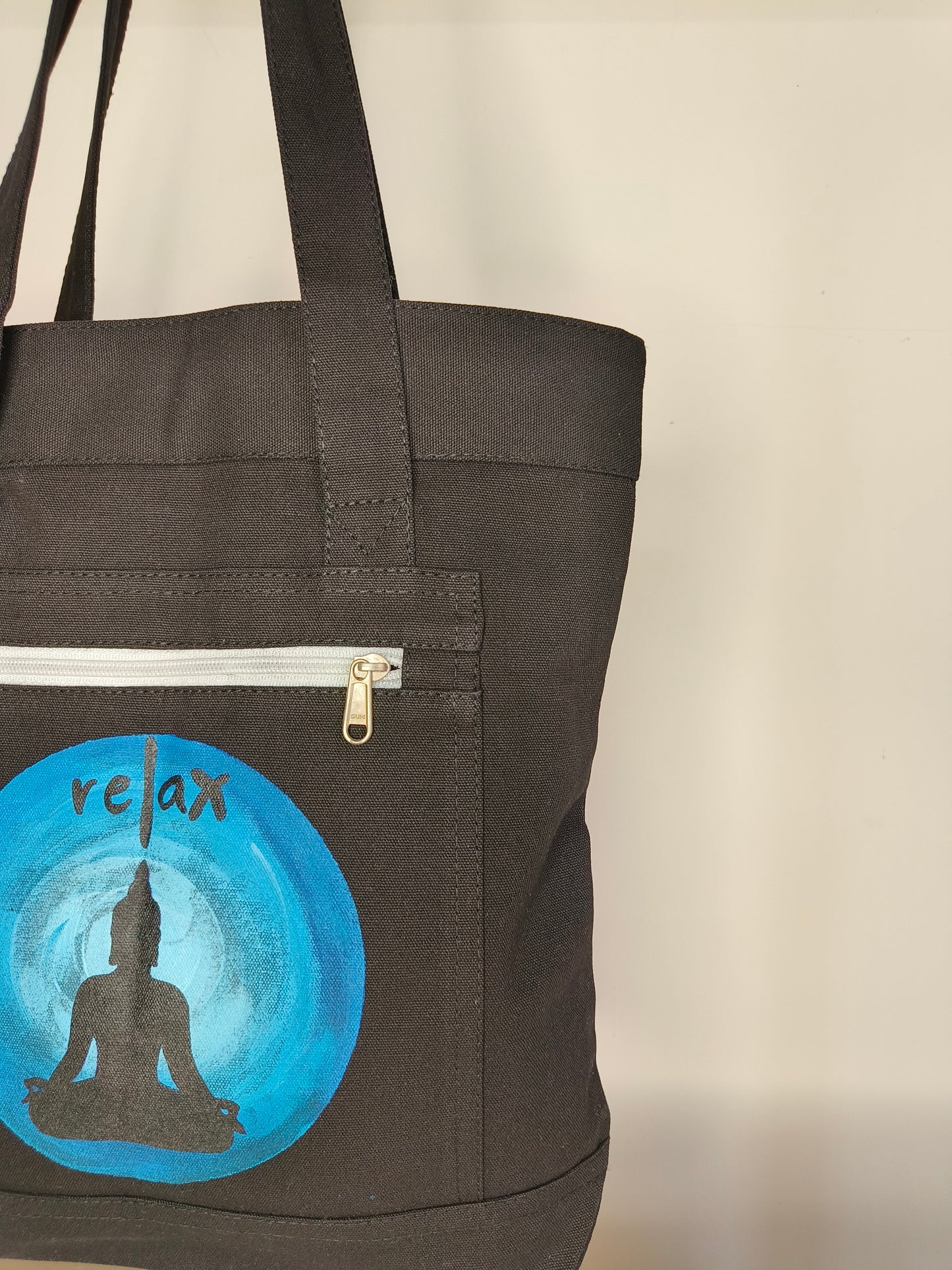 Buddha Black Canvas Tote Bag|
