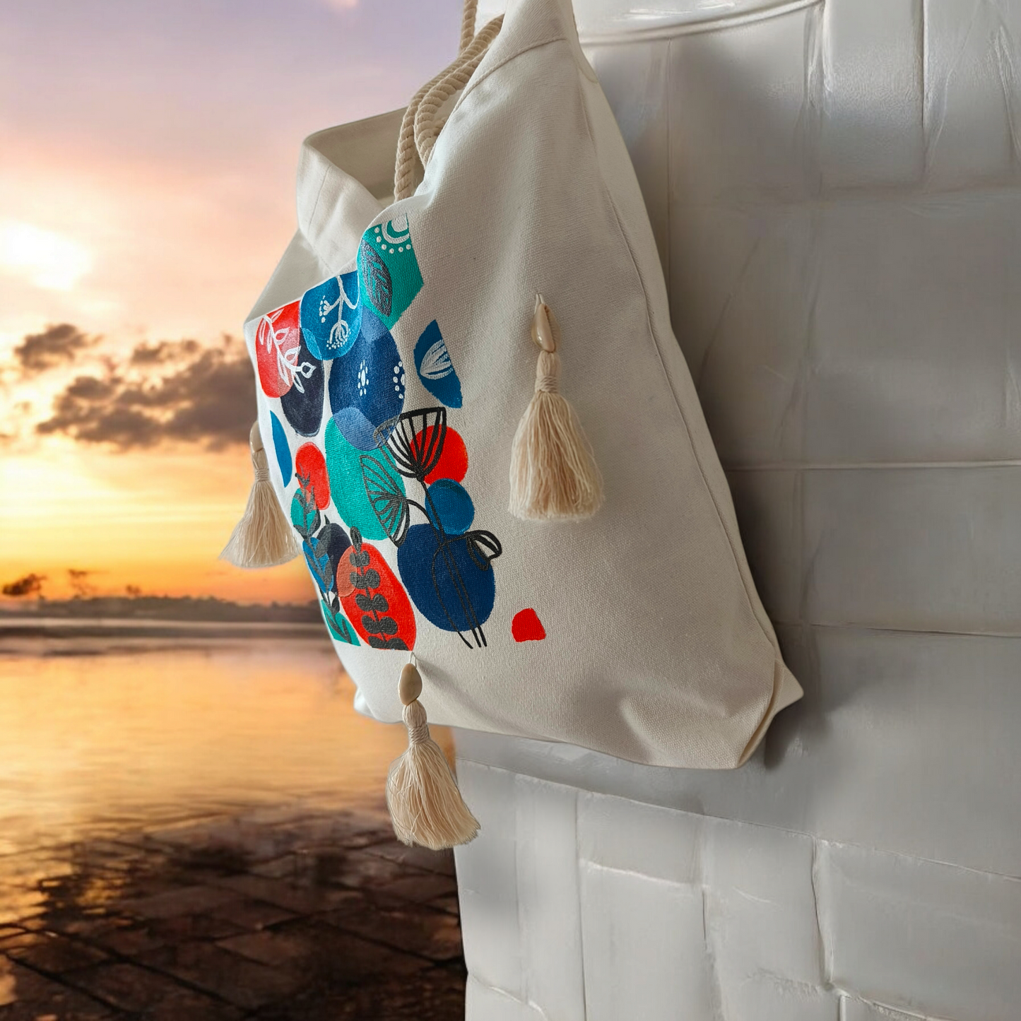 Boho Charm Open Cotton Canvas Tote Bag