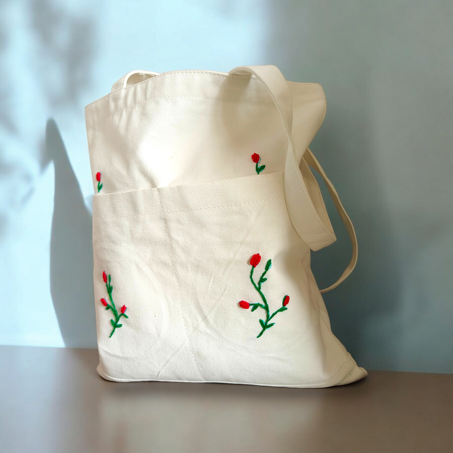 Embroidered Open Canvas Tote Bag