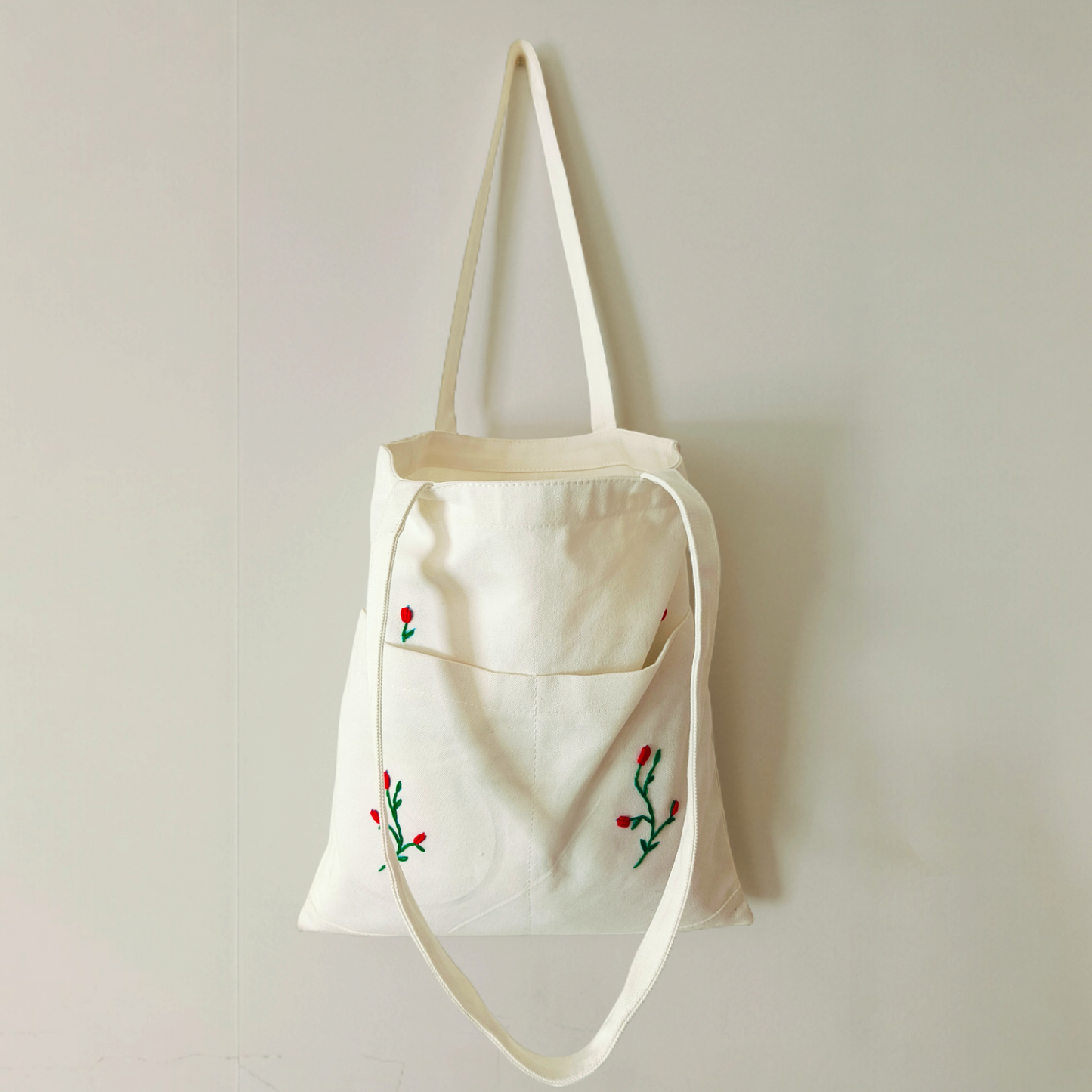 Embroidered Open Canvas Tote Bag