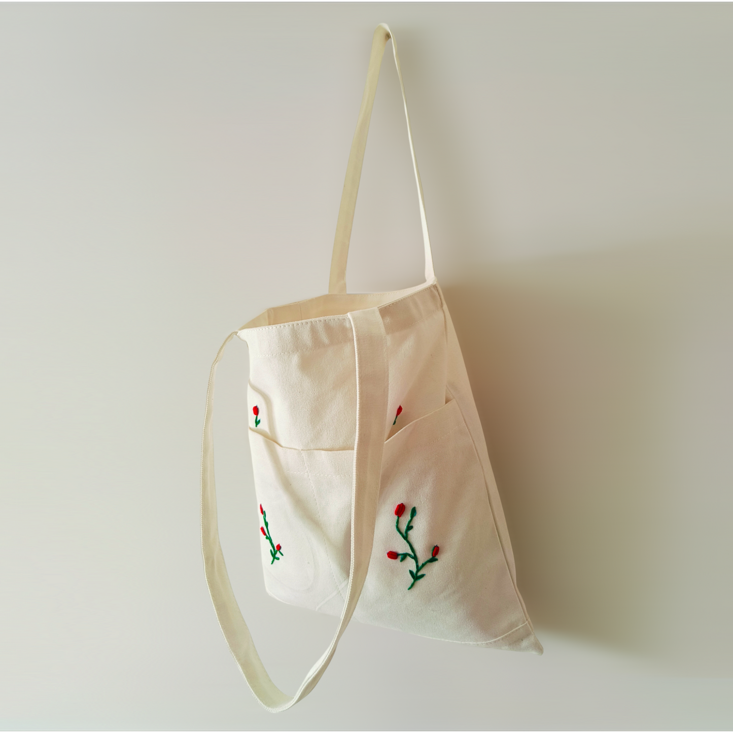 Embroidered Open Canvas Tote Bag