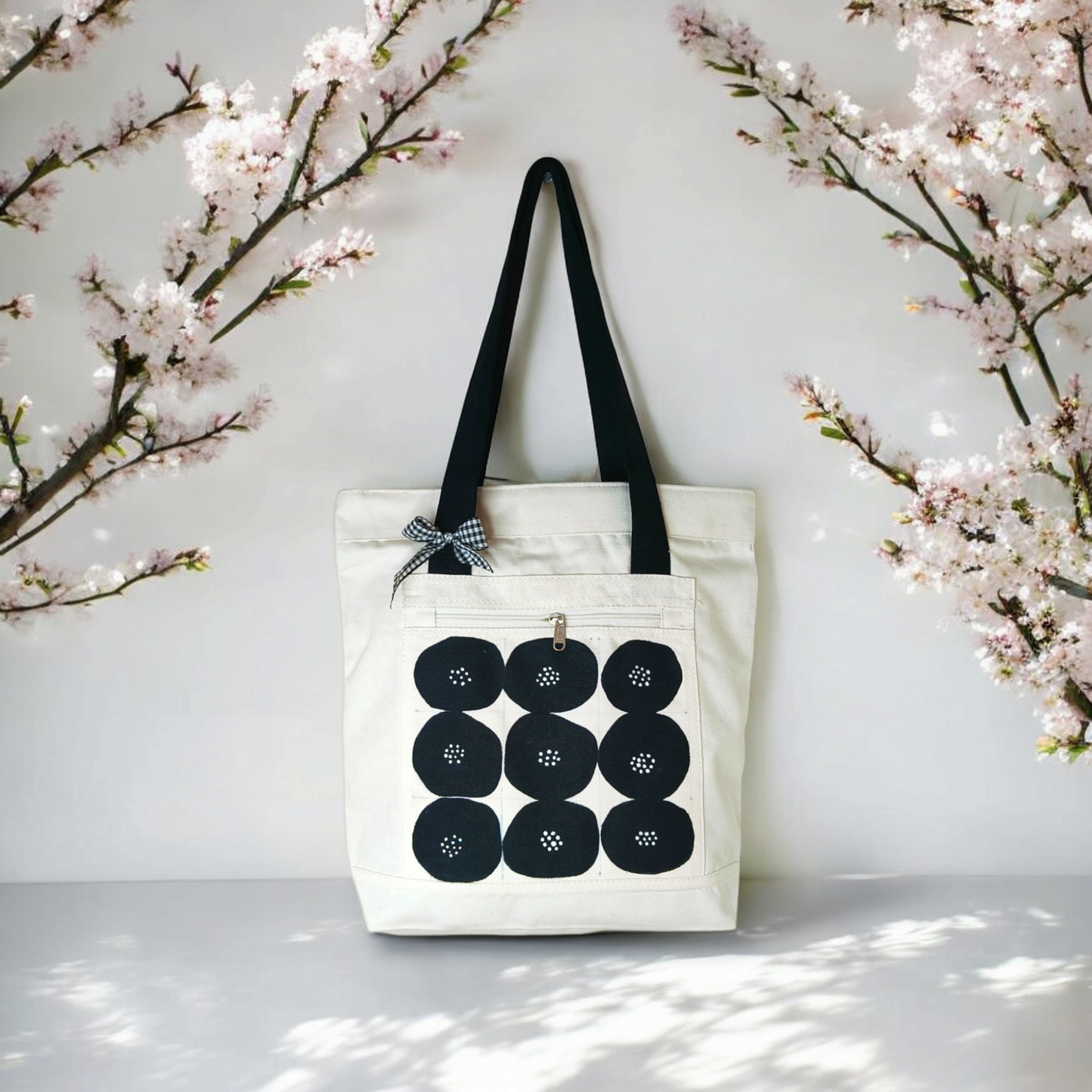 Minimalist Floral Grid Tote Bag |