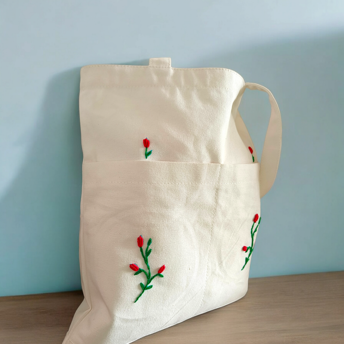 Embroidered Open Canvas Tote Bag