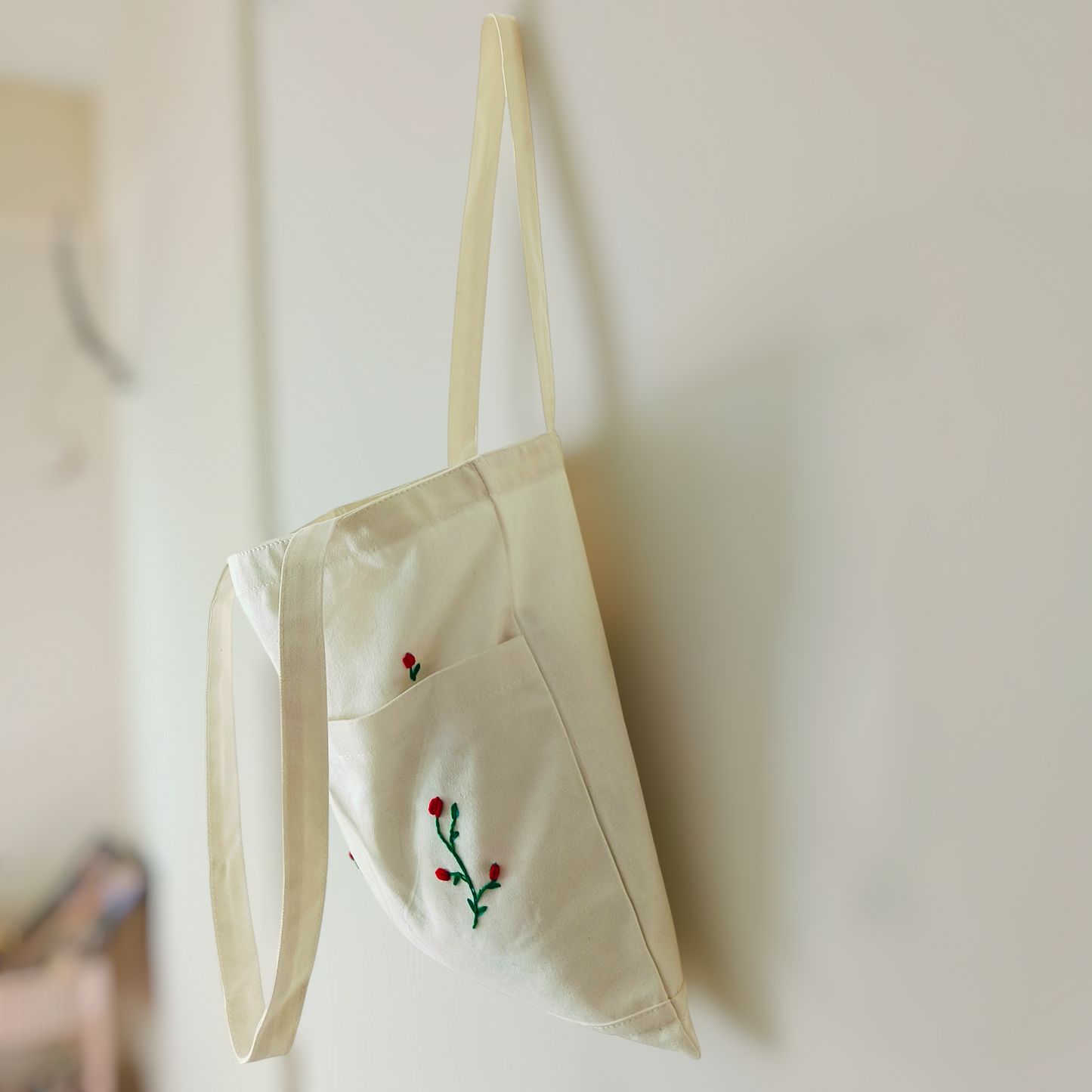 Embroidered Open Canvas Tote Bag