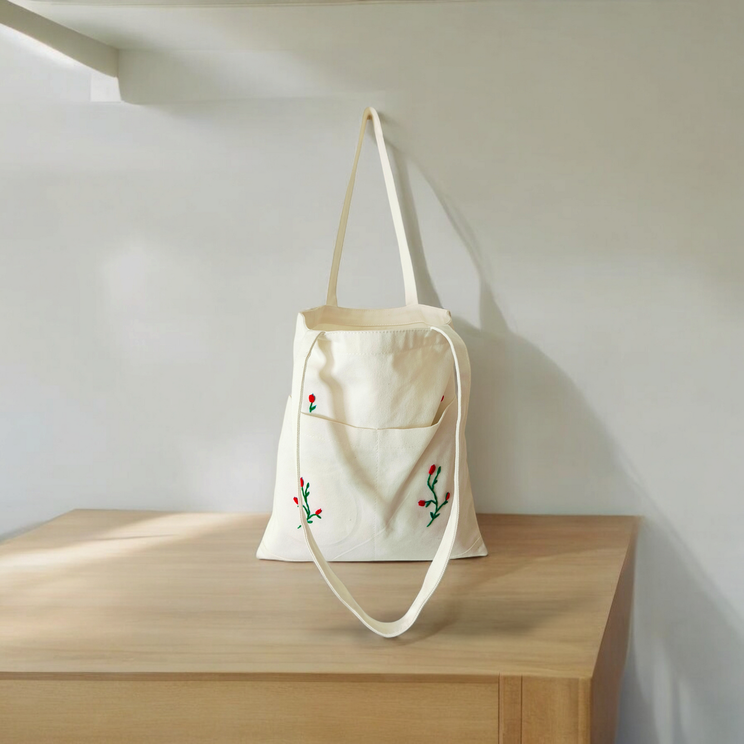 Embroidered Open Canvas Tote Bag