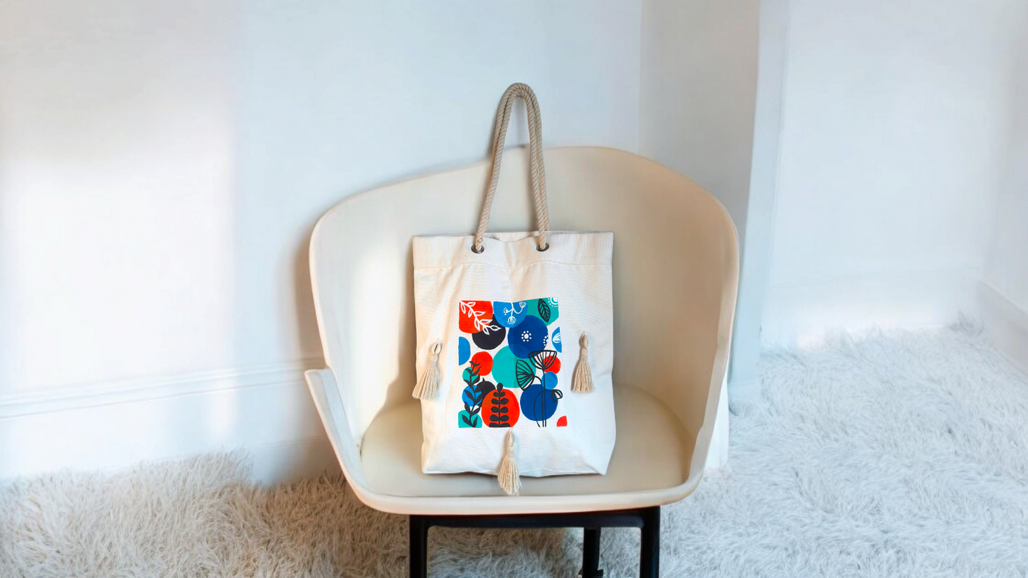 Boho Charm Open Cotton Canvas Tote Bag