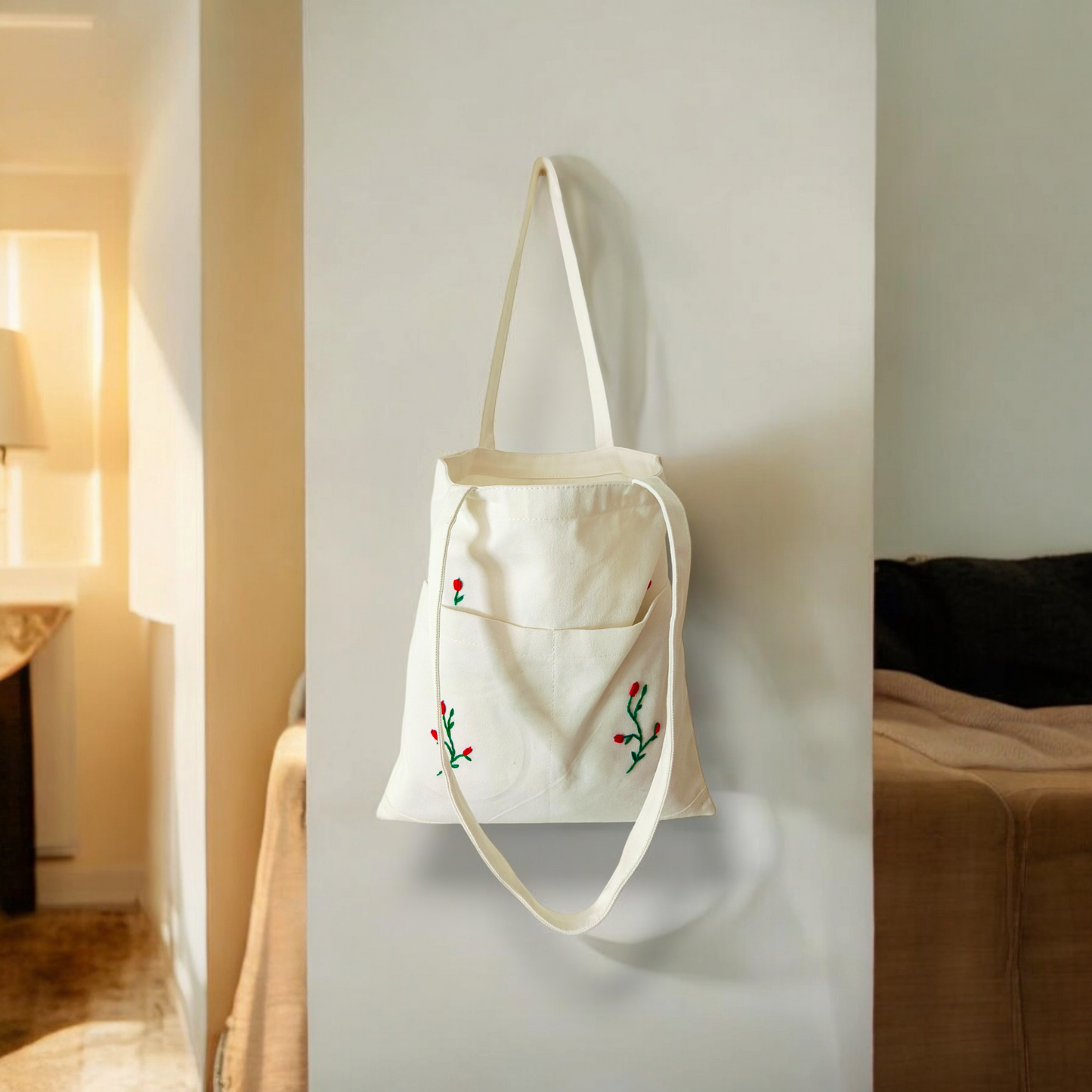 Embroidered Open Canvas Tote Bag