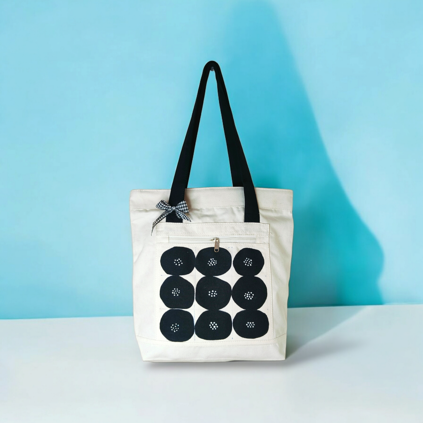 Minimalist Floral Grid Tote Bag |