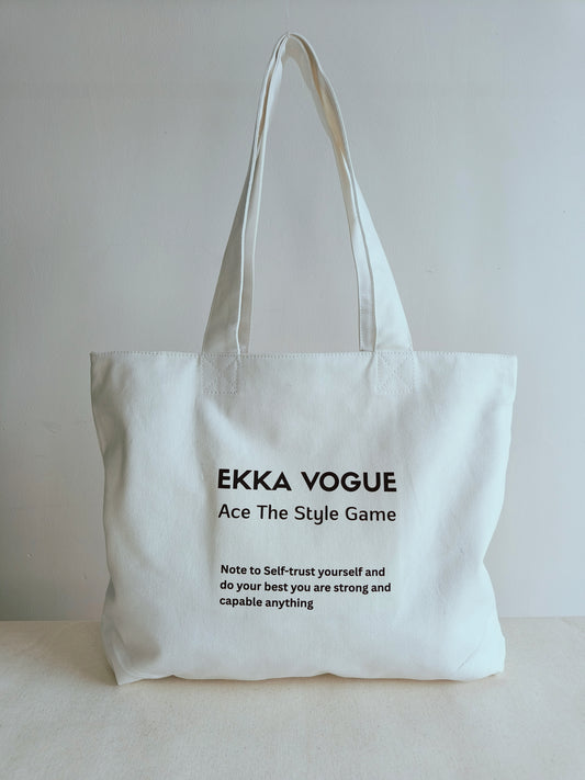 EKKA VOGUE White Canvas Tote Bag