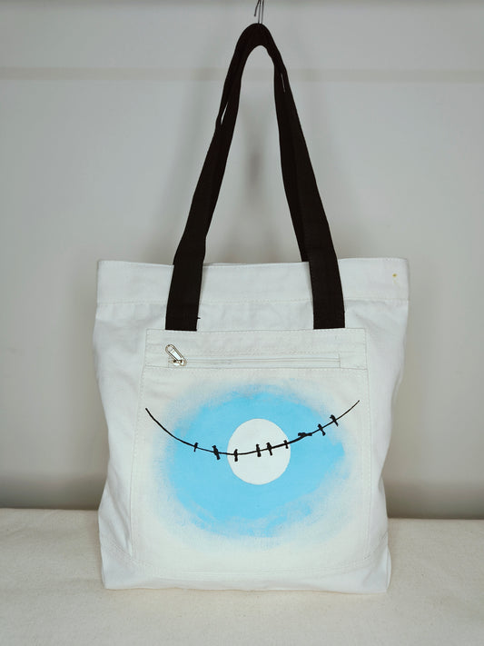 White Beige Canvas Tote Bag