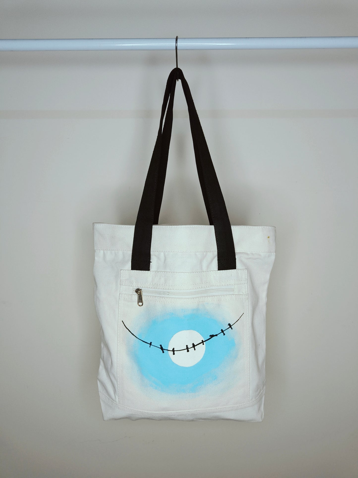 White Beige Canvas Tote Bag