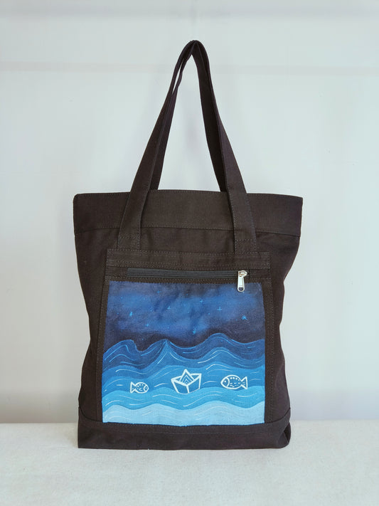 Seascape Black Canvas Tote |