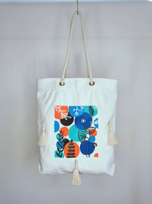 Boho Charm Open Cotton Canvas Tote Bag