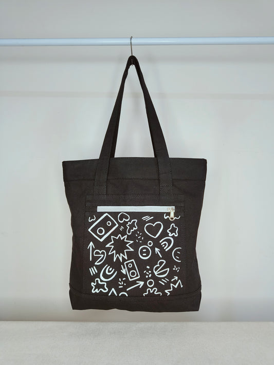 Doodle Art Black Canvas Tote Bag|