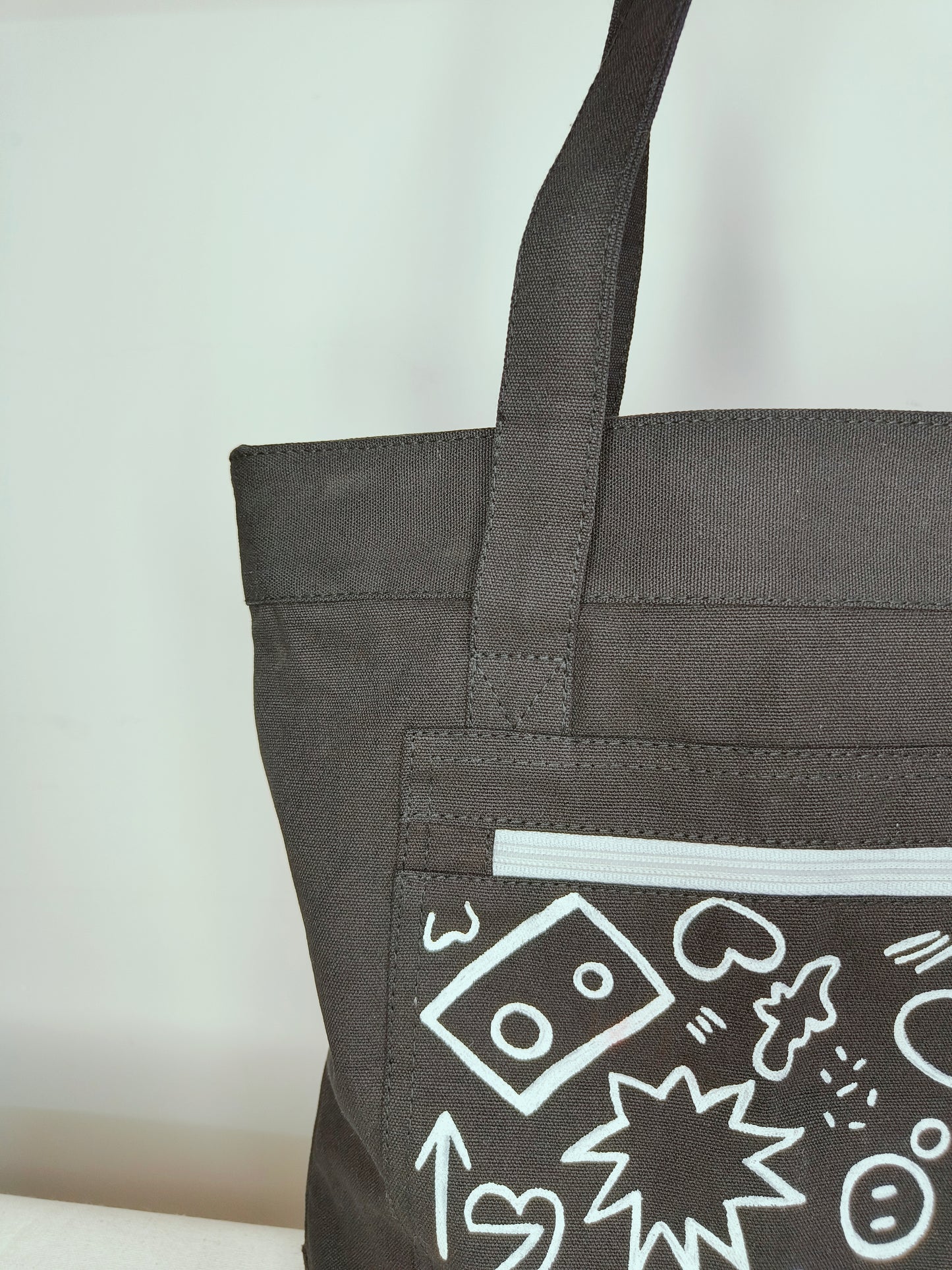 Doodle Art Black Canvas Tote Bag|