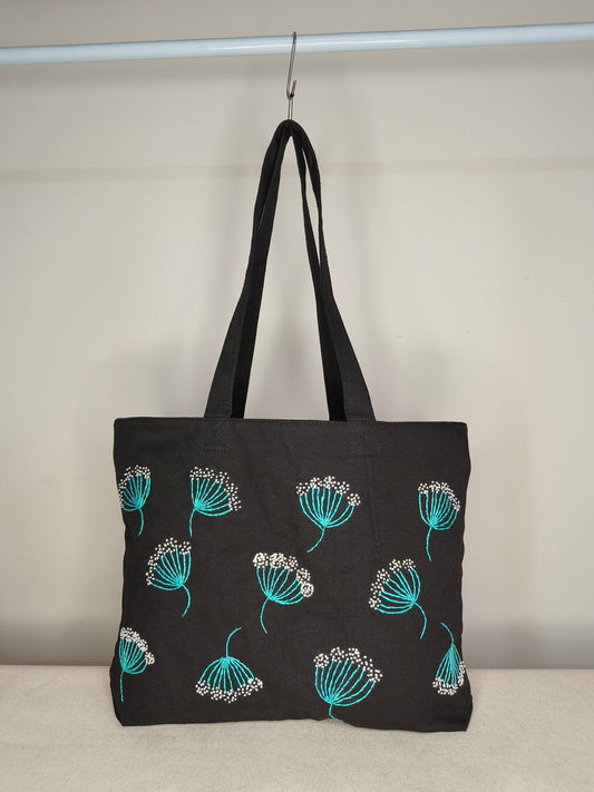 Embroidered Black Canvas Tote Bag|