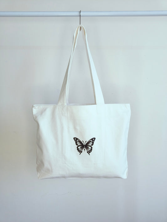 Butterfly White Canvas Tote Bag|