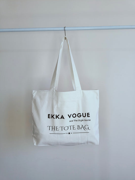EKKA VOGUE - White Canvas Tote Bag|