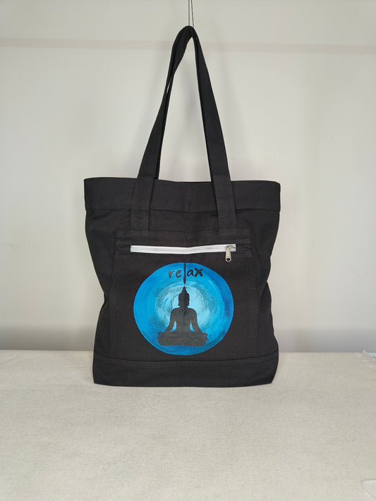 Buddha Black Canvas Tote Bag|